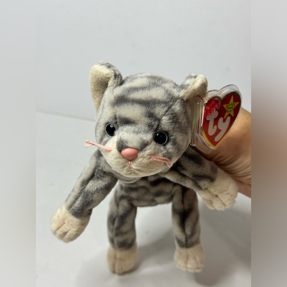TY Beanie Baby Silver Tabby Cat Plush Vintage Rare - Picture 9 of 9